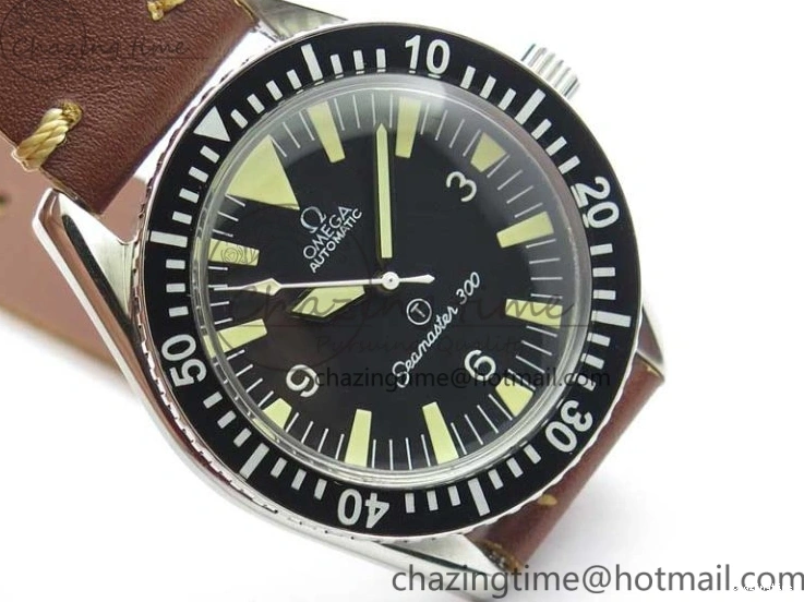 0214 Practical Vintage Seamaster 300 No Date T SS B12 Black Dial On Brown Leather Strap A2836 (Free Nylon Strap) 7910